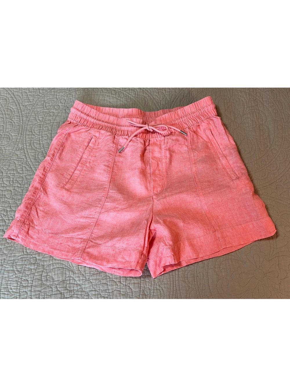Athleta High-Waist Drawstring Linen-Blend Shorts in Coral